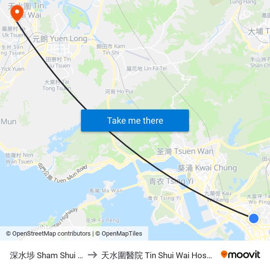 深水埗 Sham Shui Po to 天水圍醫院 Tin Shui Wai Hospital map