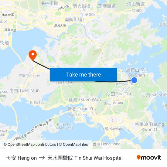 恆安 Heng on to 天水圍醫院 Tin Shui Wai Hospital map