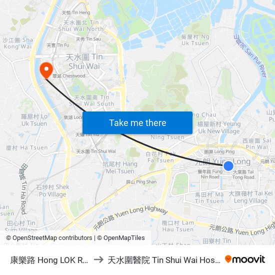 康樂路 Hong LOK Road to 天水圍醫院 Tin Shui Wai Hospital map