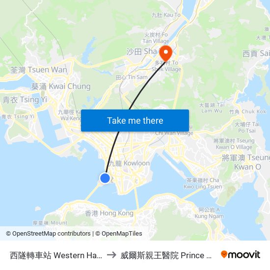 西隧轉車站 Western Harbour Tunnel Bbi to 威爾斯親王醫院 Prince Of Wales Hospital map