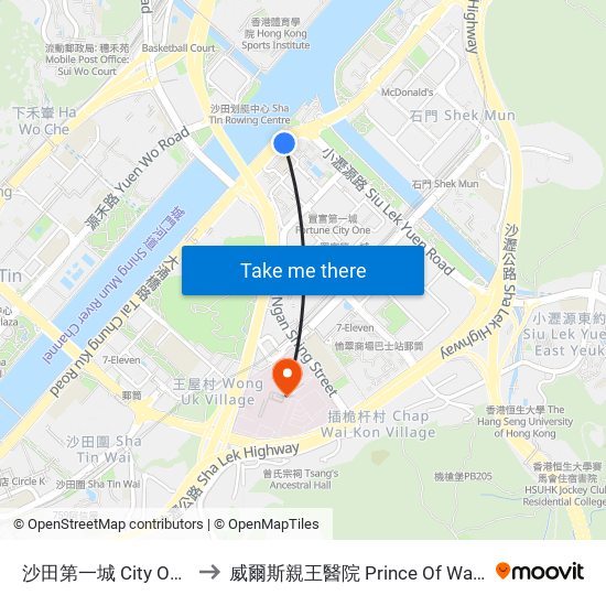 沙田第一城 City One Shatin to 威爾斯親王醫院 Prince Of Wales Hospital map