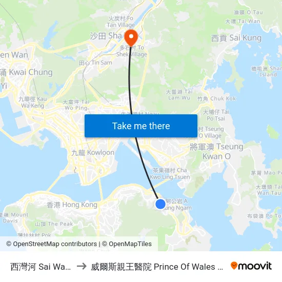 西灣河 Sai Wan Ho to 威爾斯親王醫院 Prince Of Wales Hospital map