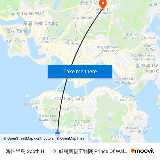 海怡半島 South Horizons to 威爾斯親王醫院 Prince Of Wales Hospital map