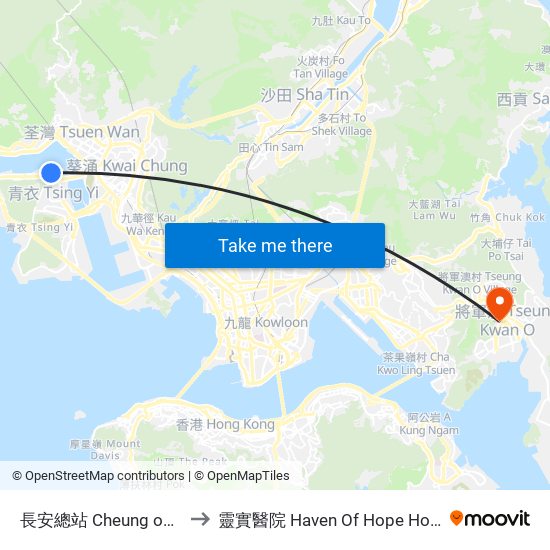 長安總站 Cheung on B/T to 靈實醫院 Haven Of Hope Hospital map