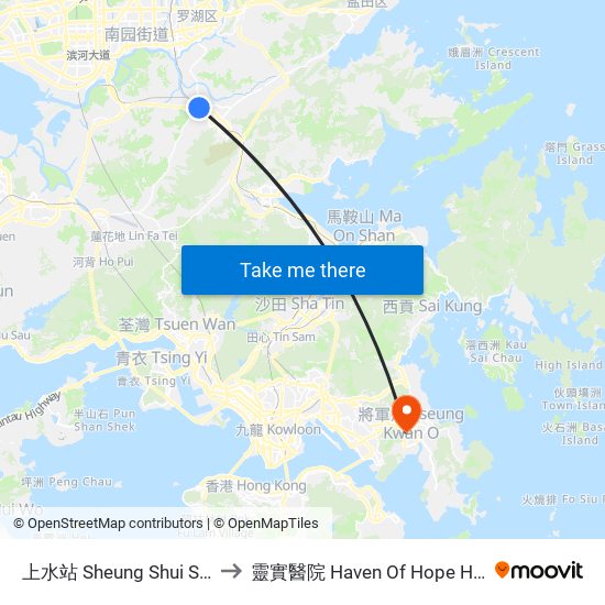 上水站 Sheung Shui Station to 靈實醫院 Haven Of Hope Hospital map