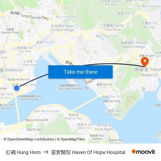 紅磡 Hung Hom to 靈實醫院 Haven Of Hope Hospital map