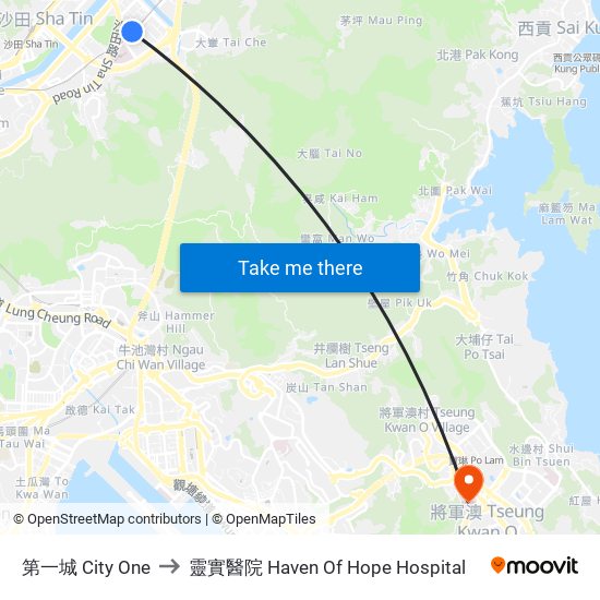 第一城 City One to 靈實醫院 Haven Of Hope Hospital map