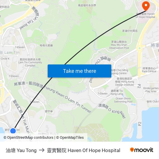油塘 Yau Tong to 靈實醫院 Haven Of Hope Hospital map