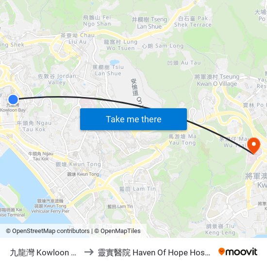 九龍灣 Kowloon Bay to 靈實醫院 Haven Of Hope Hospital map