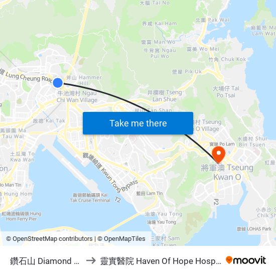 鑽石山 Diamond Hill to 靈實醫院 Haven Of Hope Hospital map