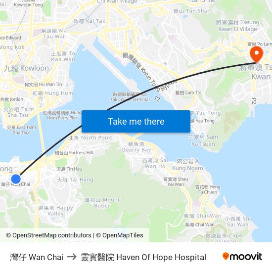 灣仔 Wan Chai to 靈實醫院 Haven Of Hope Hospital map