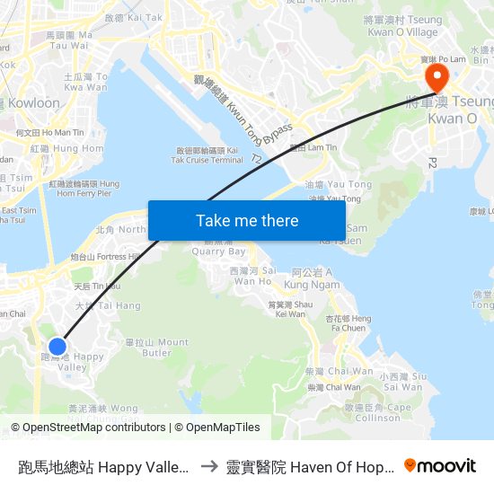 跑馬地總站 Happy Valley Terminus to 靈實醫院 Haven Of Hope Hospital map