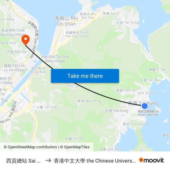 西貢總站 Sai Kung B/T to 香港中文大學 the Chinese University Of Hong Kong map