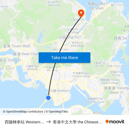 西隧轉車站 Western Harbour Tunnel Bbi to 香港中文大學 the Chinese University Of Hong Kong map