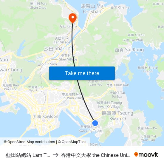 藍田站總站 Lam Tin Station B/T to 香港中文大學 the Chinese University Of Hong Kong map