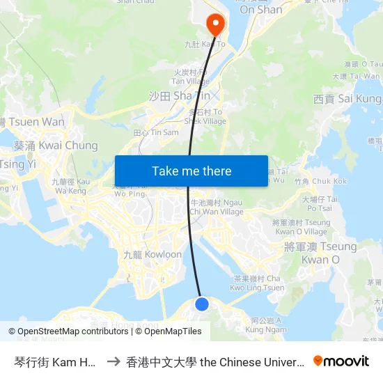 琴行街 Kam Hong Street to 香港中文大學 the Chinese University Of Hong Kong map