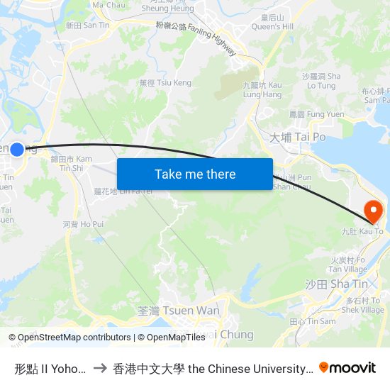 形點 II Yoho Mall II to 香港中文大學 the Chinese University Of Hong Kong map