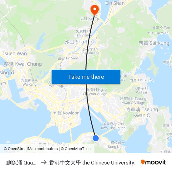 鰂魚涌 Quarry Bay to 香港中文大學 the Chinese University Of Hong Kong map