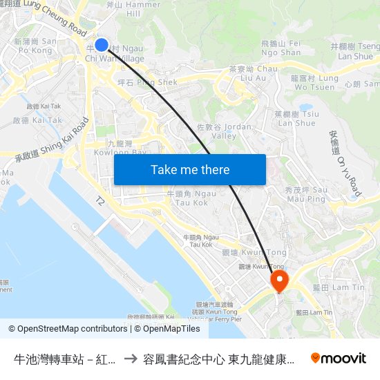 牛池灣轉車站－紅萼樓 Ngau Chi Wan Bbi - Hung Ngok House to 容鳳書紀念中心 東九龍健康中心 Yung Fung Shee Memorial Centre East Kowloon Health Centre map