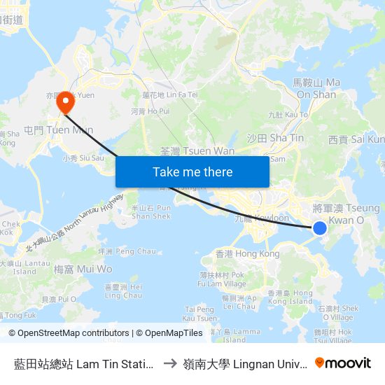藍田站總站 Lam Tin Station B/T to 嶺南大學 Lingnan University map