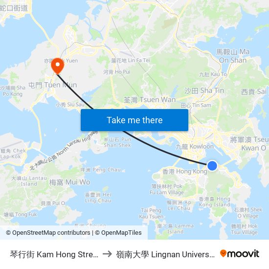 琴行街 Kam Hong Street to 嶺南大學 Lingnan University map