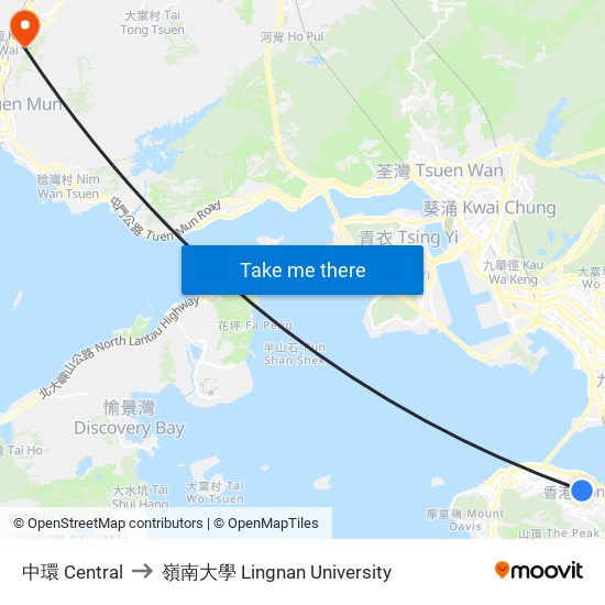 中環 Central to 嶺南大學 Lingnan University map
