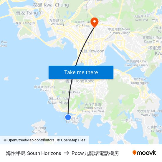 海怡半島 South Horizons to Pccw九龍塘電話機房 map