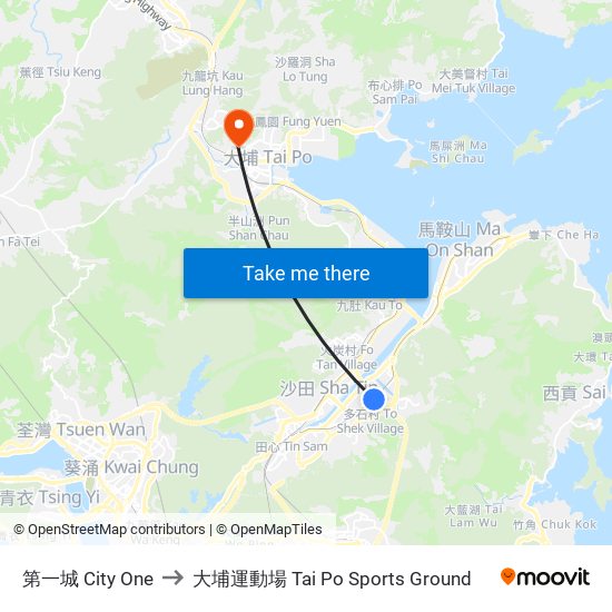 第一城 City One to 大埔運動場 Tai Po Sports Ground map