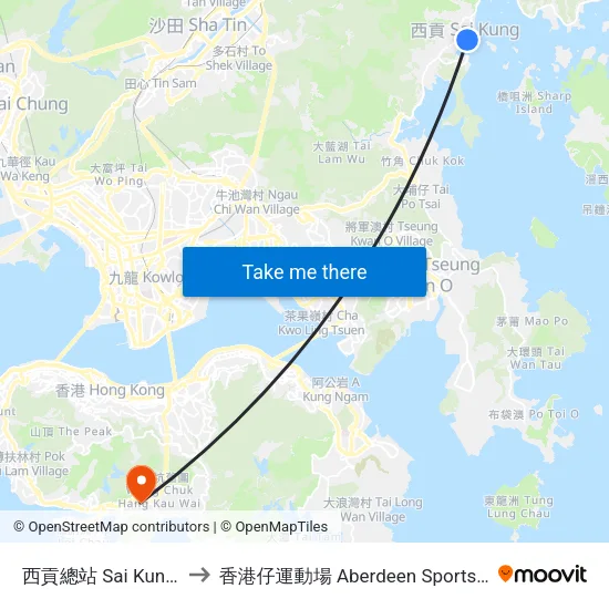 西貢總站 Sai Kung B/T to 香港仔運動場 Aberdeen Sports Ground map