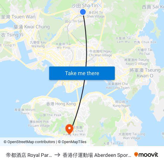 帝都酒店 Royal Park Hotel to 香港仔運動場 Aberdeen Sports Ground map