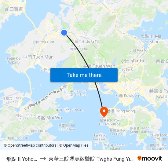 形點 II Yoho Mall II to 東華三院馮堯敬醫院 Twghs Fung Yiu King Hospital map