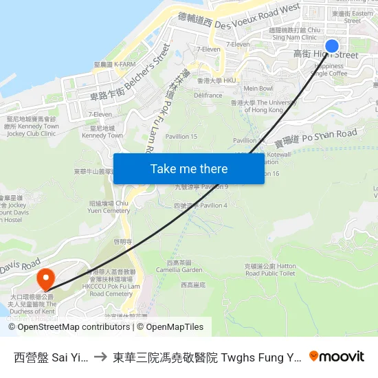 西營盤 Sai Ying Pun to 東華三院馮堯敬醫院 Twghs Fung Yiu King Hospital map