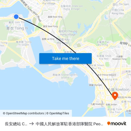長安總站 Cheung on B/T to 中國人民解放軍駐香港部隊醫院 People's Liberation Army Garrison Hospital map