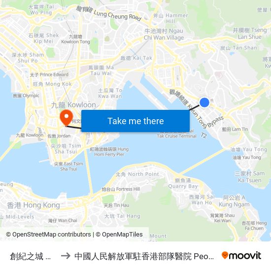 創紀之城 Millennium City to 中國人民解放軍駐香港部隊醫院 People's Liberation Army Garrison Hospital map