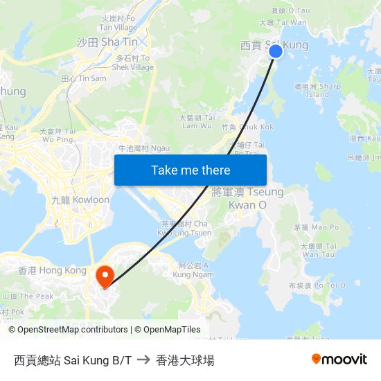 西貢總站 Sai Kung B/T to 香港大球場 map