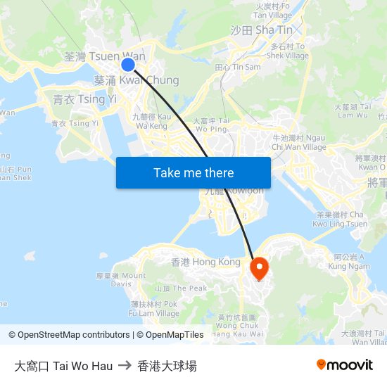 大窩口 Tai Wo Hau to 香港大球場 map