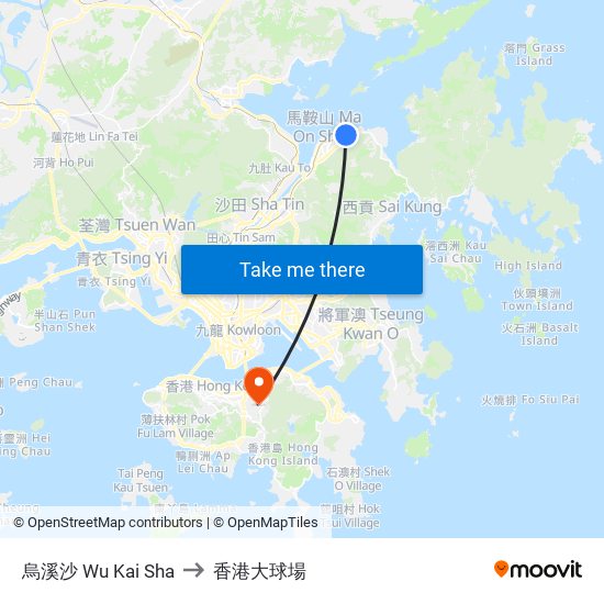 烏溪沙 Wu Kai Sha to 香港大球場 map