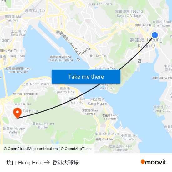 坑口 Hang Hau to 香港大球場 map