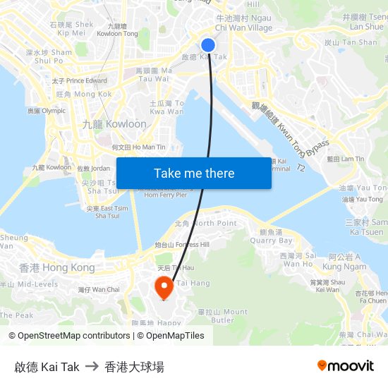 啟德 Kai Tak to 香港大球場 map