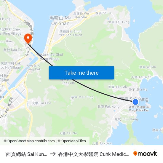 西貢總站 Sai Kung B/T to 香港中文大學醫院 Cuhk Medical Centre map