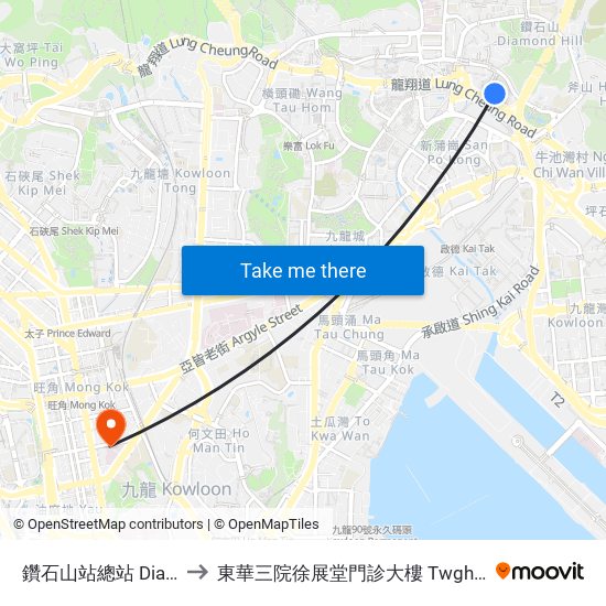 鑽石山站總站 Diamond Hill Station B/T to 東華三院徐展堂門診大樓 Twghs Tsui Tsin Tong Outpatient Building map