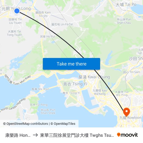 康樂路 Hong LOK Road to 東華三院徐展堂門診大樓 Twghs Tsui Tsin Tong Outpatient Building map