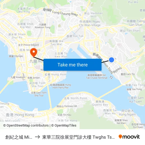 創紀之城 Millennium City to 東華三院徐展堂門診大樓 Twghs Tsui Tsin Tong Outpatient Building map