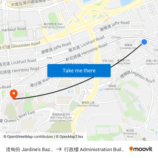 渣甸街 Jardine's Bazaar to 行政樓 Administration Building map