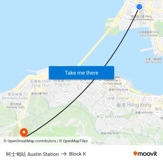 柯士甸站 Austin Station to Block K map