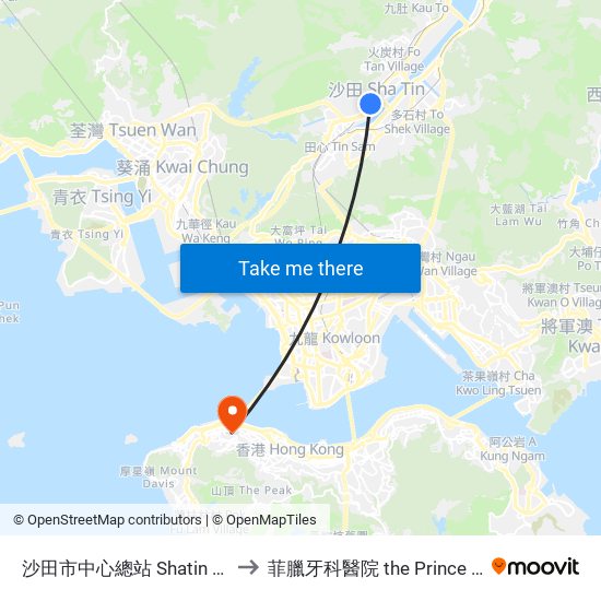 沙田市中心總站 Shatin Central Bus Terminus to 菲臘牙科醫院 the Prince Philip Dental Hospital map