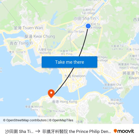 沙田圍 Sha Tin Wai to 菲臘牙科醫院 the Prince Philip Dental Hospital map