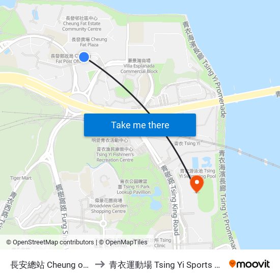長安總站 Cheung on B/T to 青衣運動場 Tsing Yi Sports Ground map