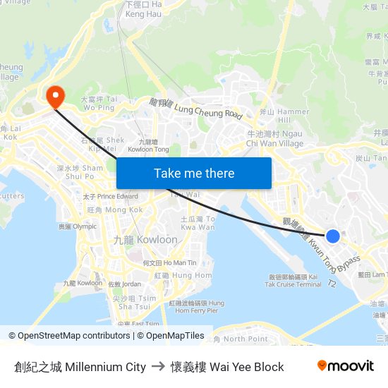 創紀之城 Millennium City to 懷義樓 Wai Yee Block map