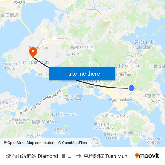 鑽石山站總站 Diamond Hill Station B/T to 屯門醫院 Tuen Mun Hospital map